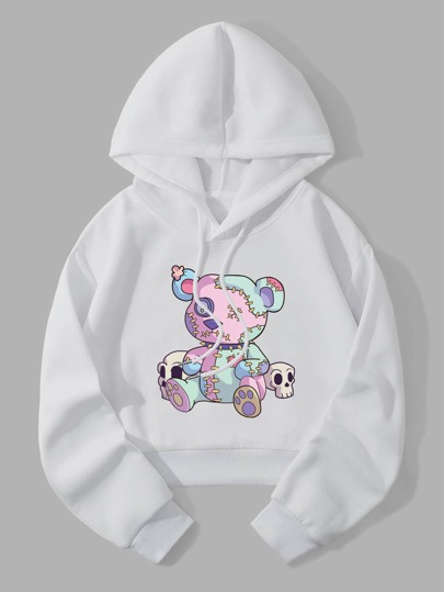 Cartoon Graphic Thermal Lined Drawstring Hoodie