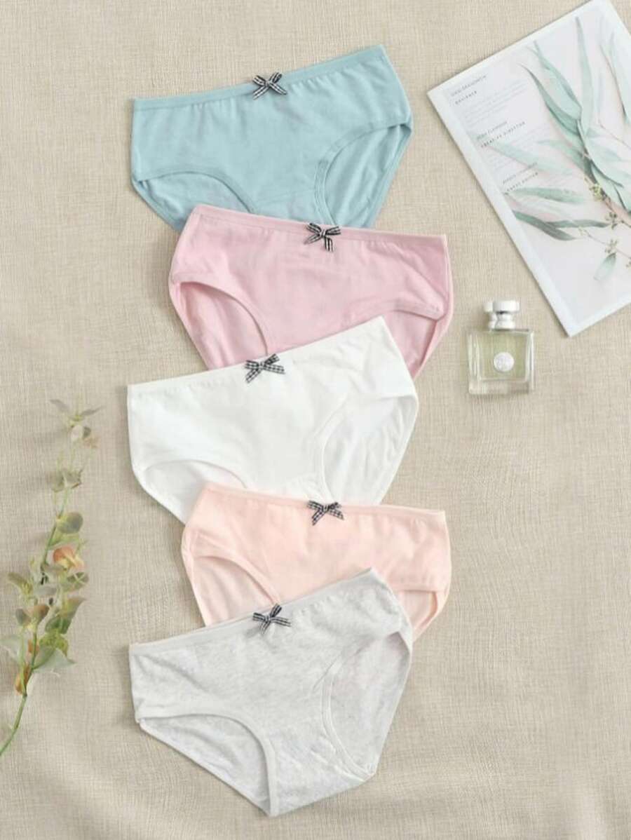 Set de 5 calzones tipo bóxer con lazo frontal para niña preadolescente