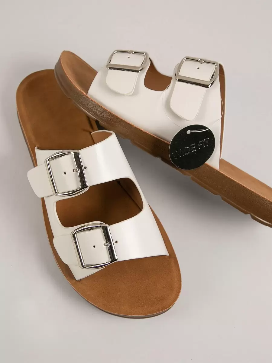 SHUZIA Curve Toe Double Buckle Wide Fit Flat Sandals