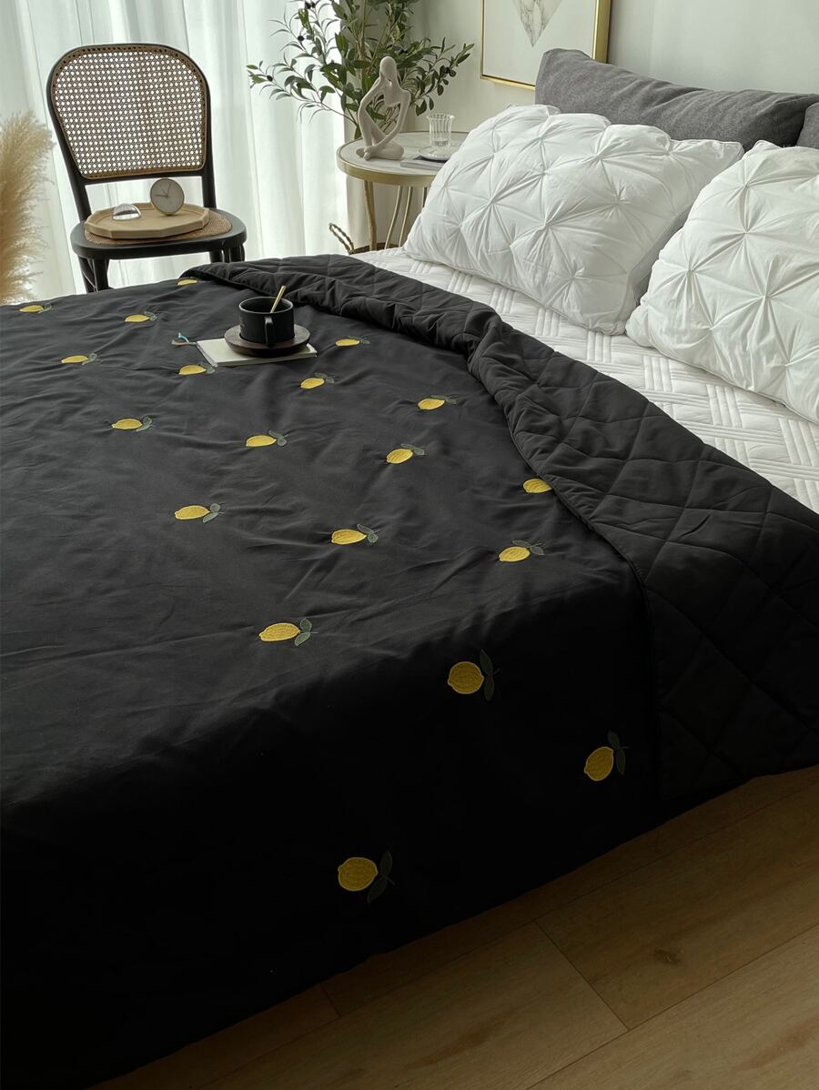 Lemon Embroidered Quilted Bedspread
