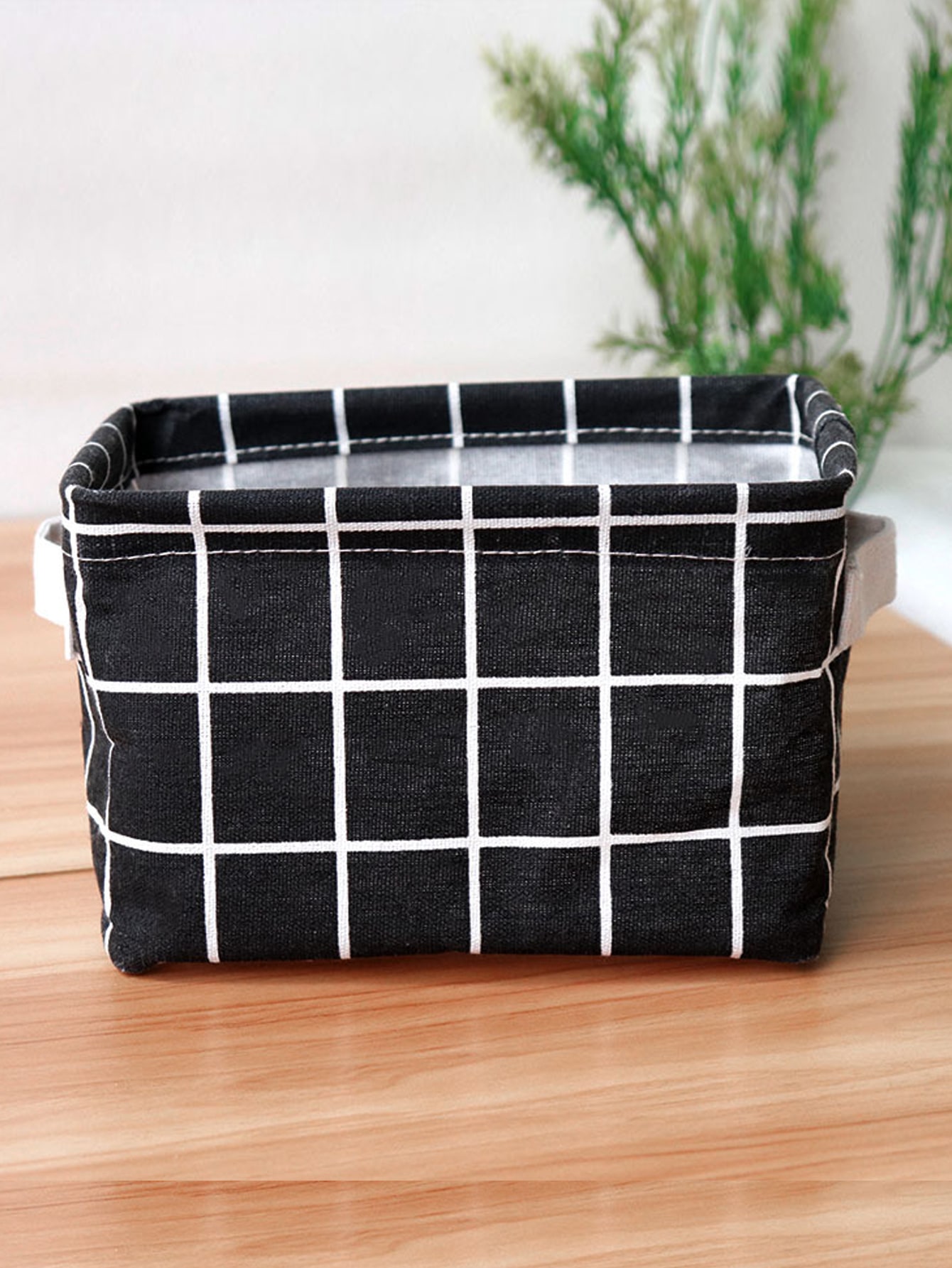 1pc Plaid Pattern Desk Storage Basket