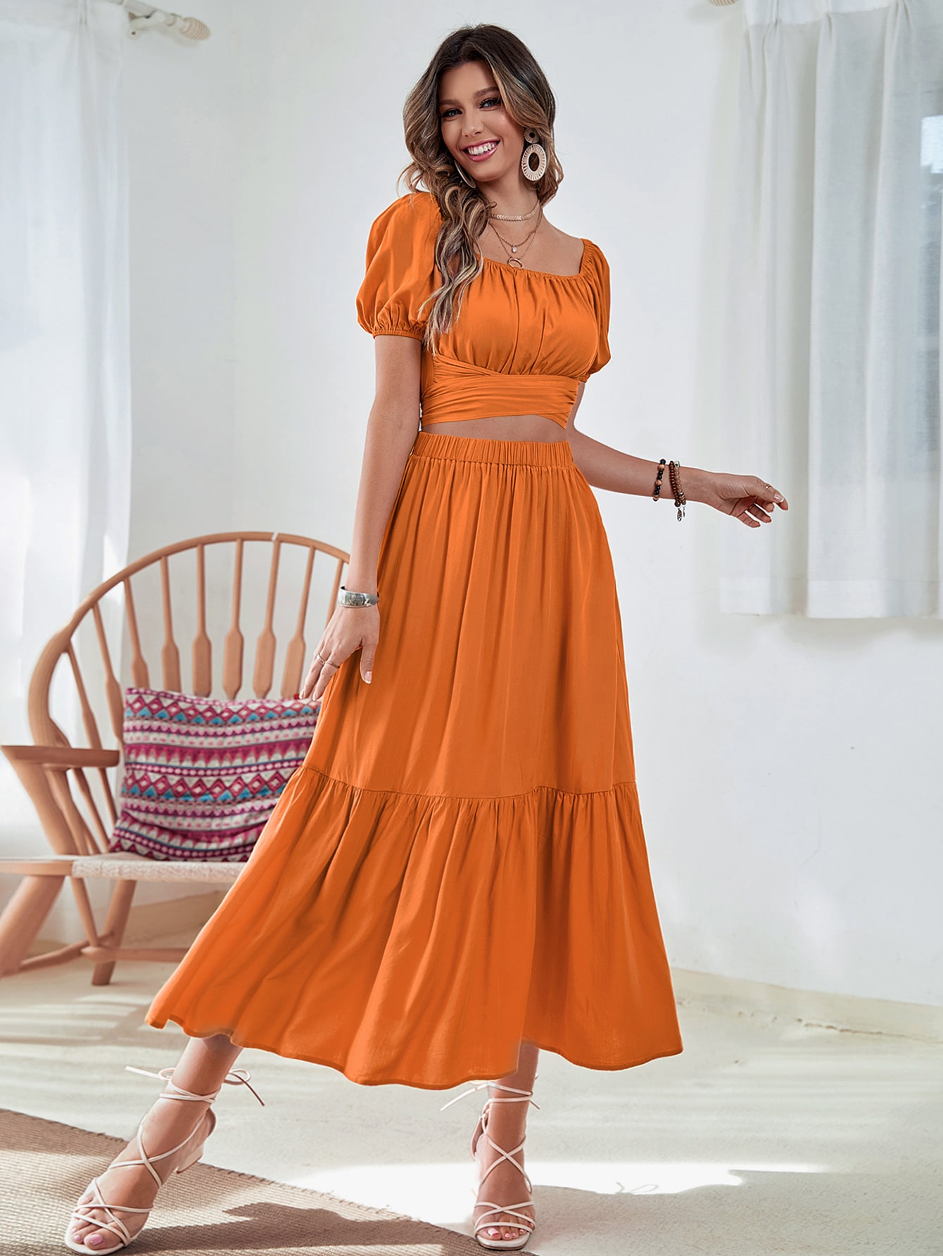 criss-cross-bainha-de-ruffle-tie-back-busto-ruched-simples-boho-roupa