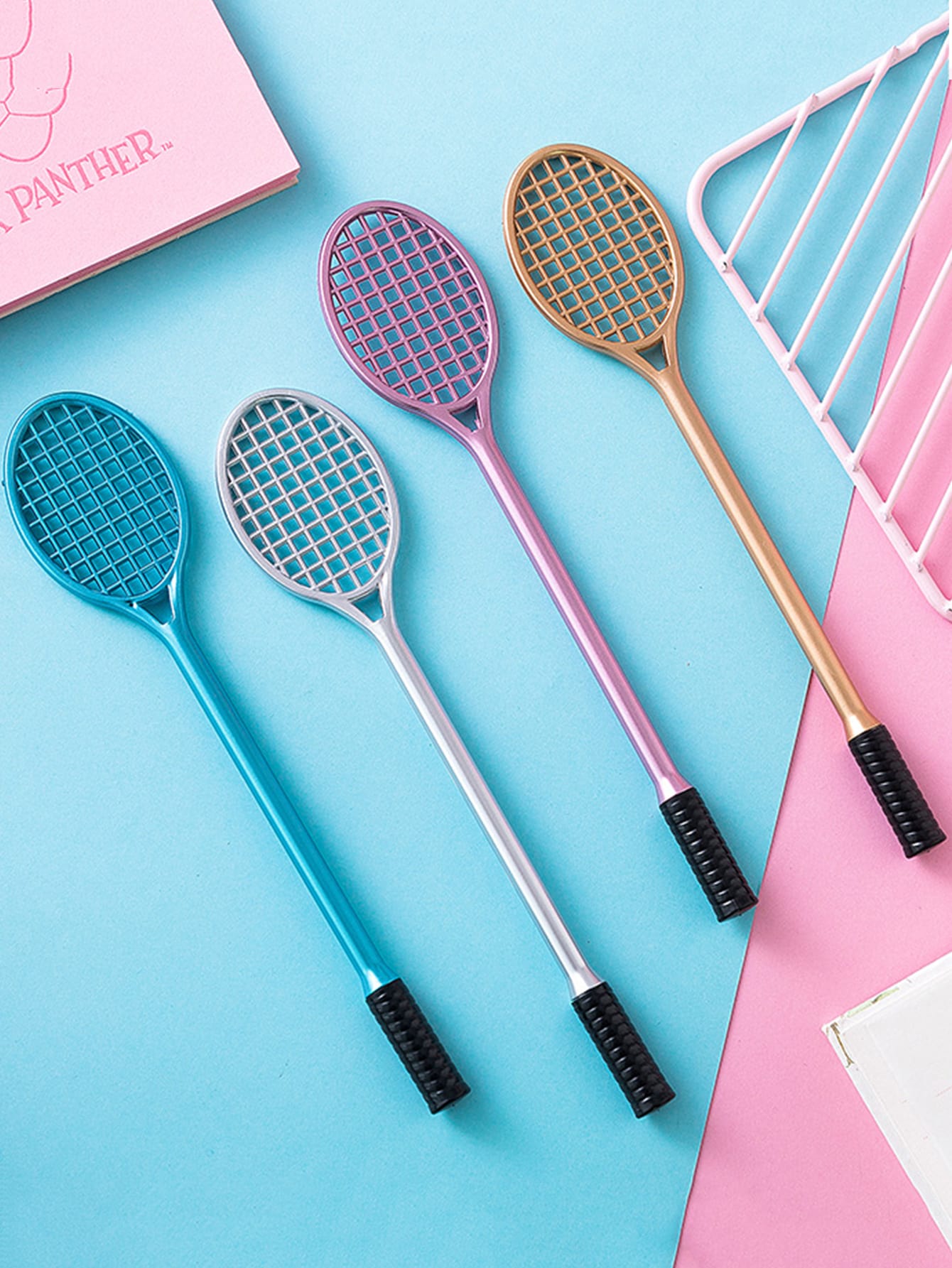 4pcs Tennis Racket Shaped Random Ballpoint Pen