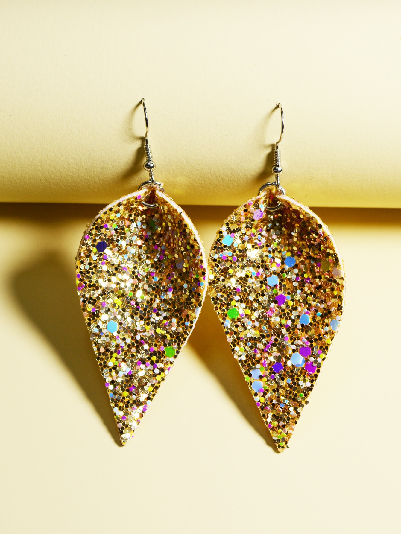 Glitter Detail Leaf Drop Earrings