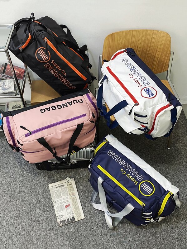 Men Letter Graphic Pocket Front Design Colorblock Duffel Bag SHEIN USA