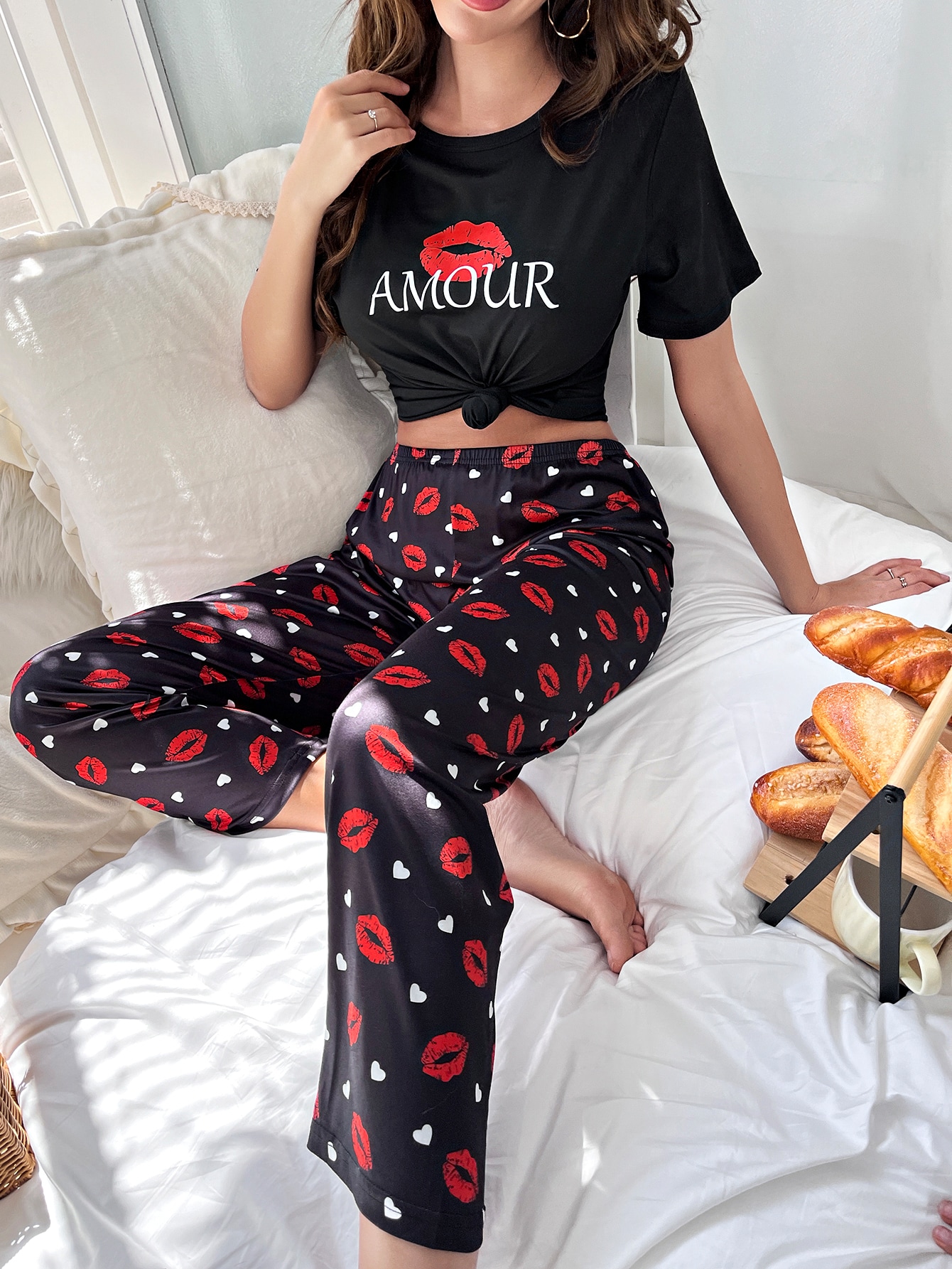 Lip & Letter Graphic Tee & Pants PJ Set