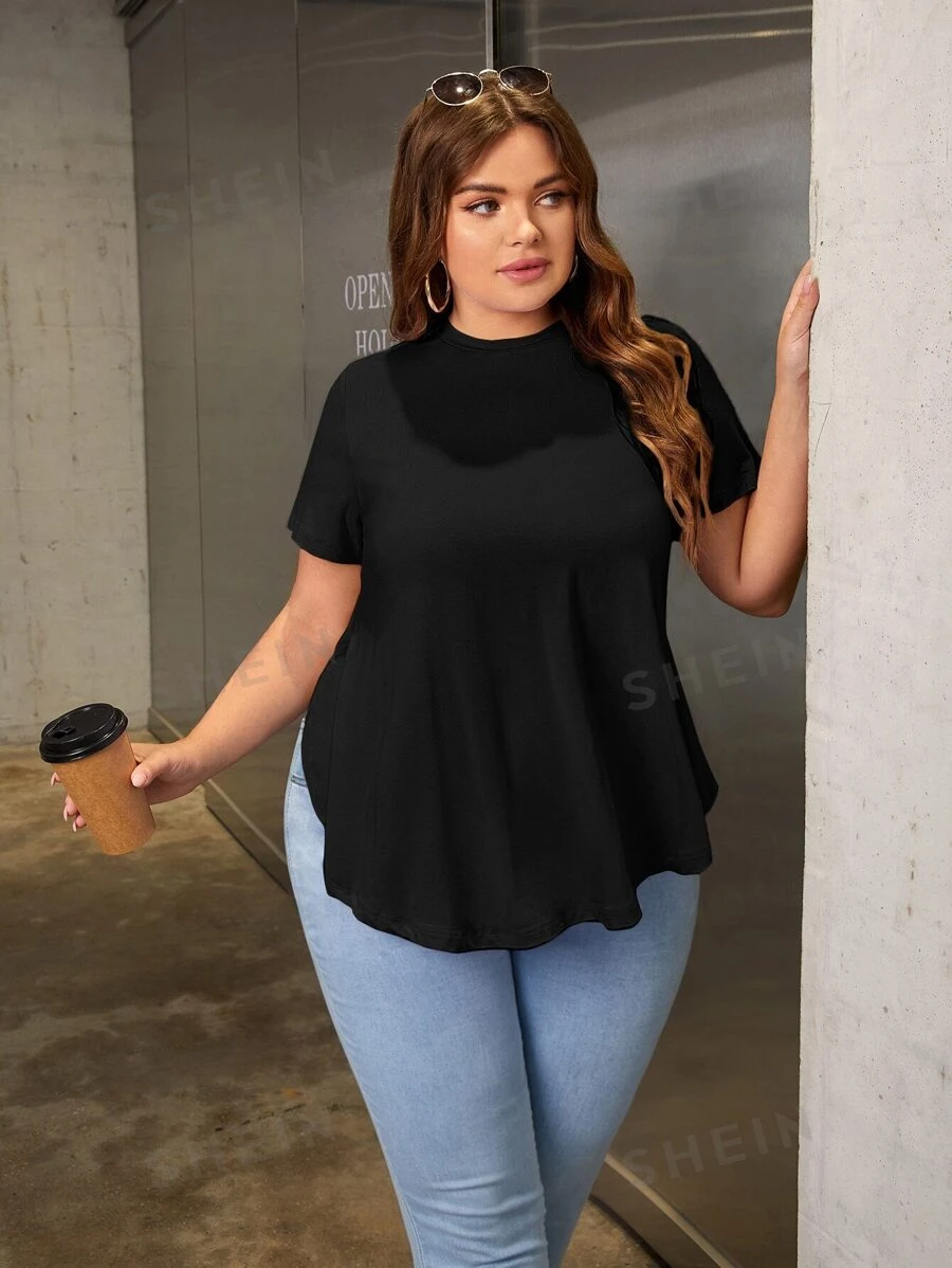 SHEIN Essnce Camiseta unicolor bajo curvo