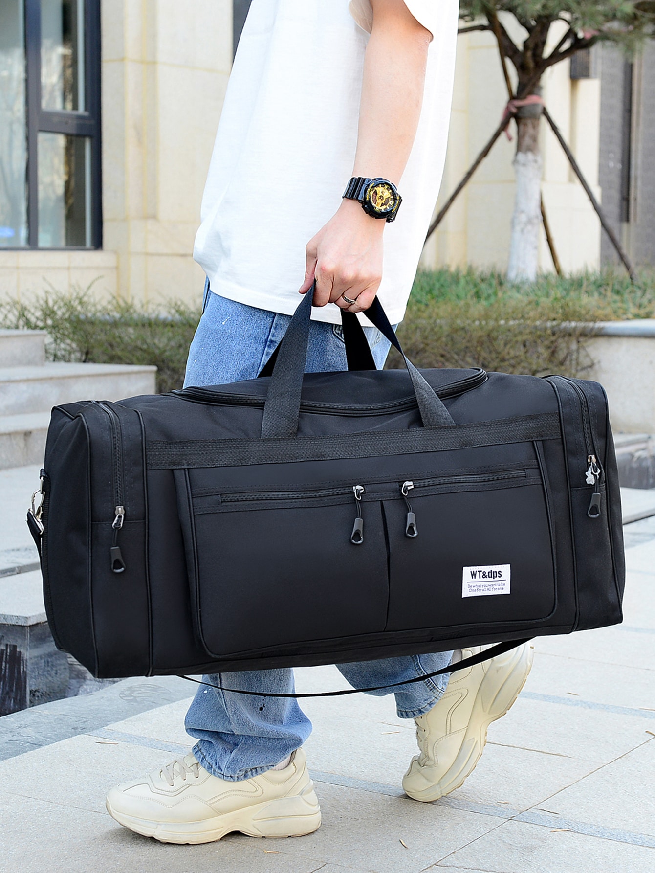 Men Letter Patch Decor Large Capacity Duffel Bag