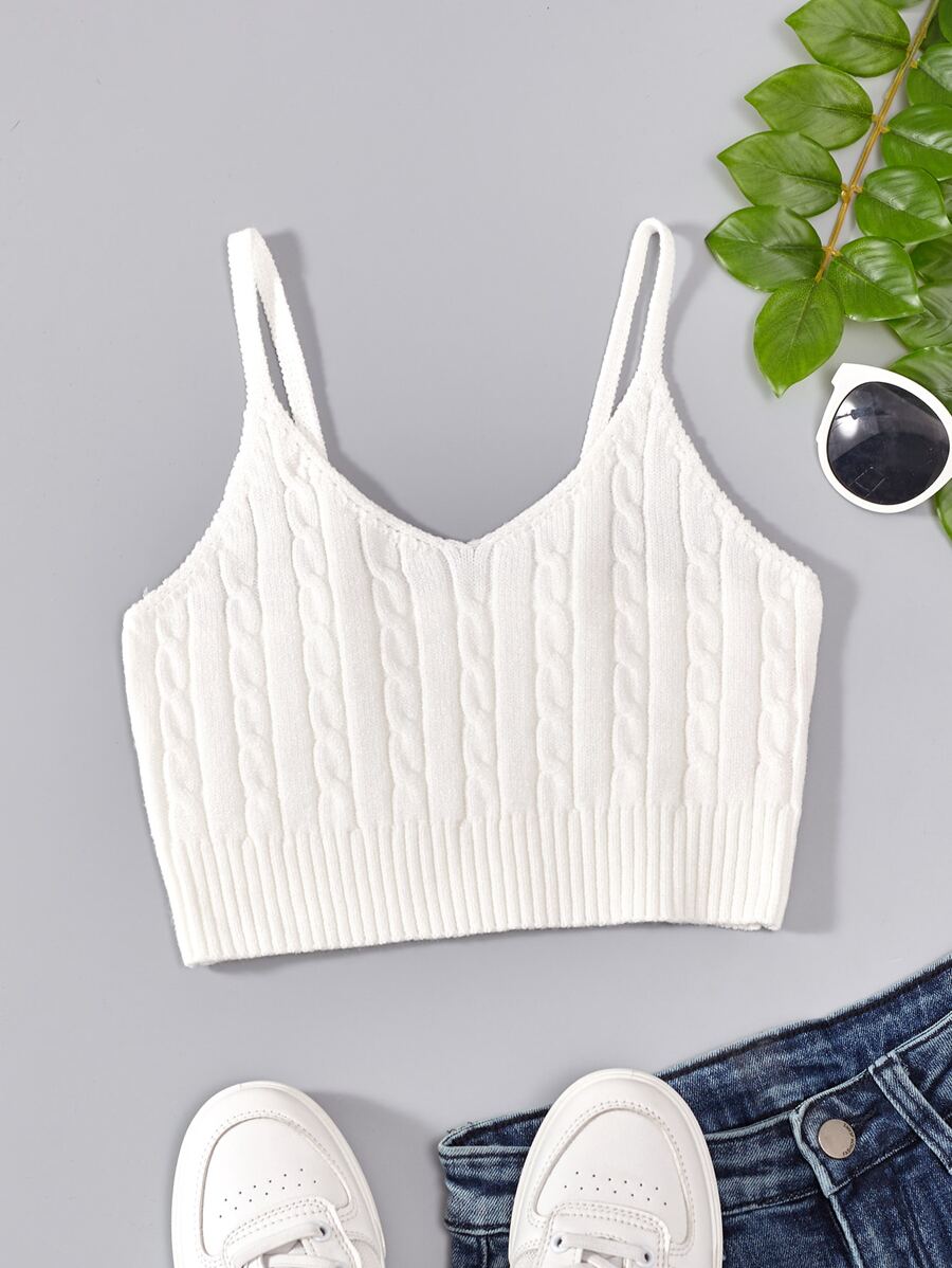 SHEIN Tween Girls' Twist Strap Knitted Tank Top