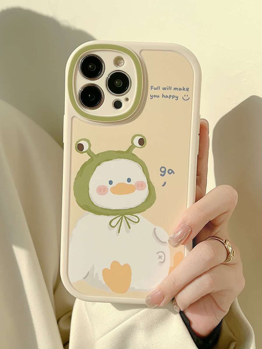 1pc Gucadi Cute Translucent Duck Patterned Phone Case In Milk White And Green, Compatible With Various Models Compatible With IPhone 11,Huawei P30 Pro,Xiaomi Redmi Note 11