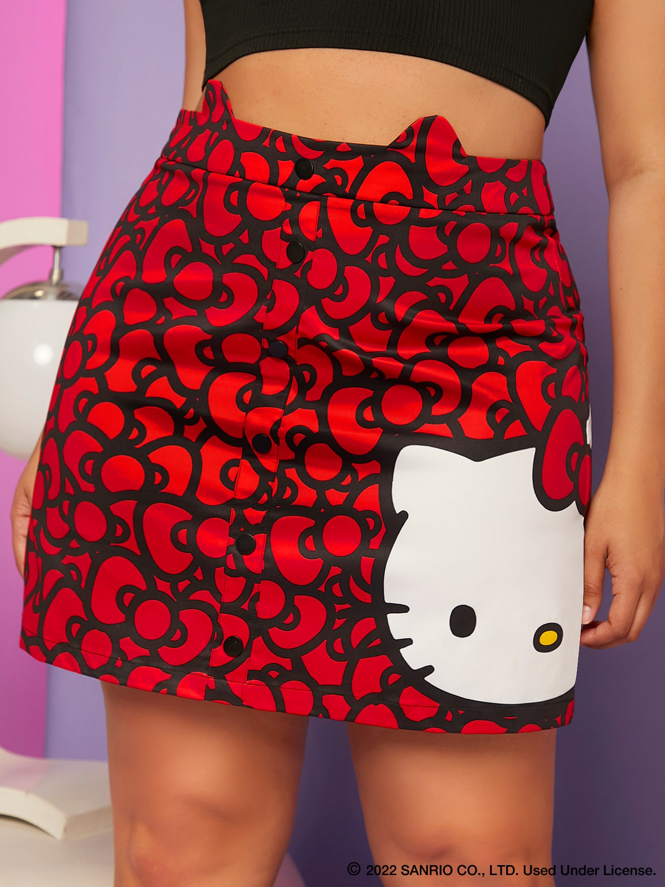 SHEIN X Hello Kitty and Friends Plus Cartoon & Bow Print Skirt