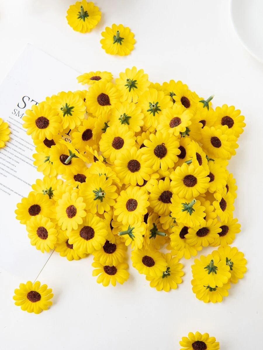 20 PIEZAS/60 PIEZAS/100 PIEZAS Flores artificiales MINI Cabezas de margarita Girasol de seda Decoraciones de otoño para jarrones Hogar Año Nuevo Exterior Jardín Boda Ramo Sala de estar DIY Caja de caramelos Guirnalda Plantas falsas Productos del hogar, Día de San Valentín, Regalos Cumpleaños Graduación, Decoración de otoño