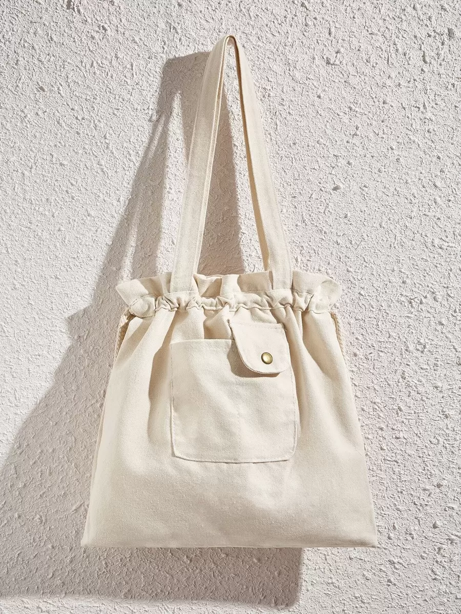 Drawstring Design Canvas Shopper Bag School Bag For Graduate, Teen Girls, Freshman, Sophomore, Junior & Senior In College, University & High School, Perfect For Outdoors ,Travel & Back To School