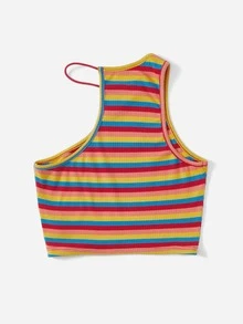 Rainbow Striped Asymmetrical Hem Top