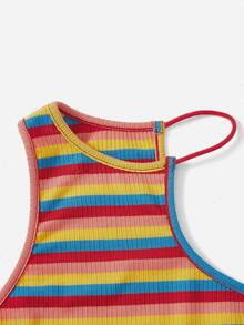 Rainbow Striped Asymmetrical Hem Top