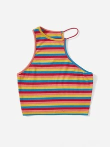 Rainbow Striped Asymmetrical Hem Top