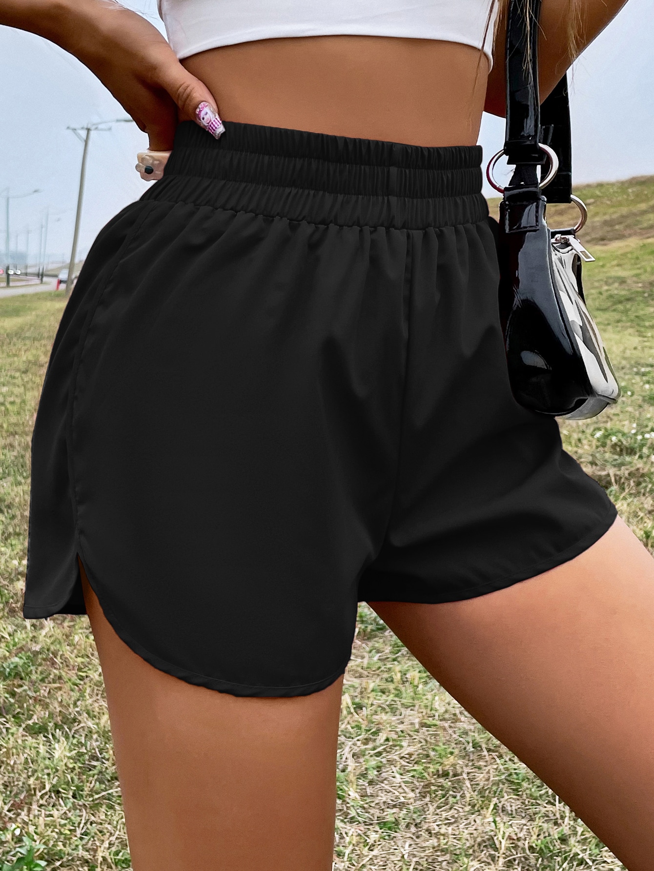 Solid Elastic Waist Shorts