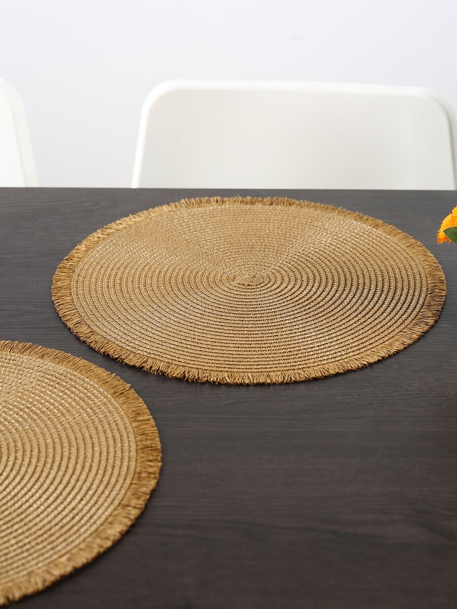 1 pieza mantel individual de papel con borde de flecos, mantel reutilizable minimalista de camello para comedor