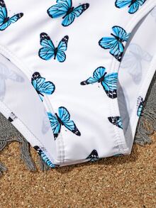 Ni As Piezas Ba Ador Bikini Con Estampado De Mariposa Con Tira Cruzadacon Pantalones Mode De