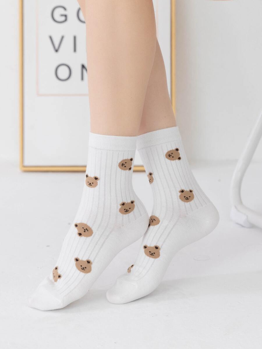 Calcetines de tripulación con patrón de oso de dibujos animados