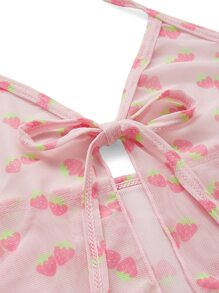 Kawaii Pack Strawberry Print Halter Tie Side Bikini Swimsuit Cover Up Set Shein Usa