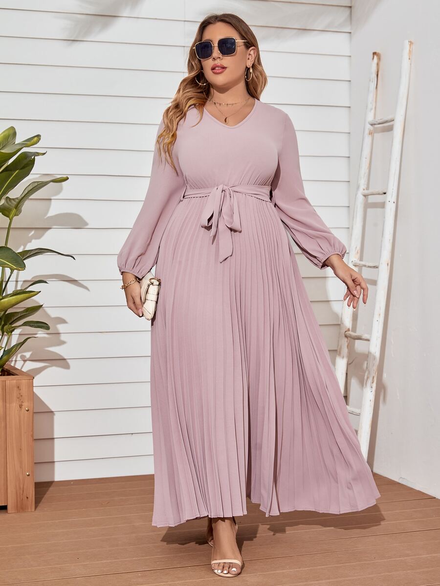 Modelyn Vestido largo con manga farol, pliegues en el bajo y cinturón para mujeres, vestido de noche largo