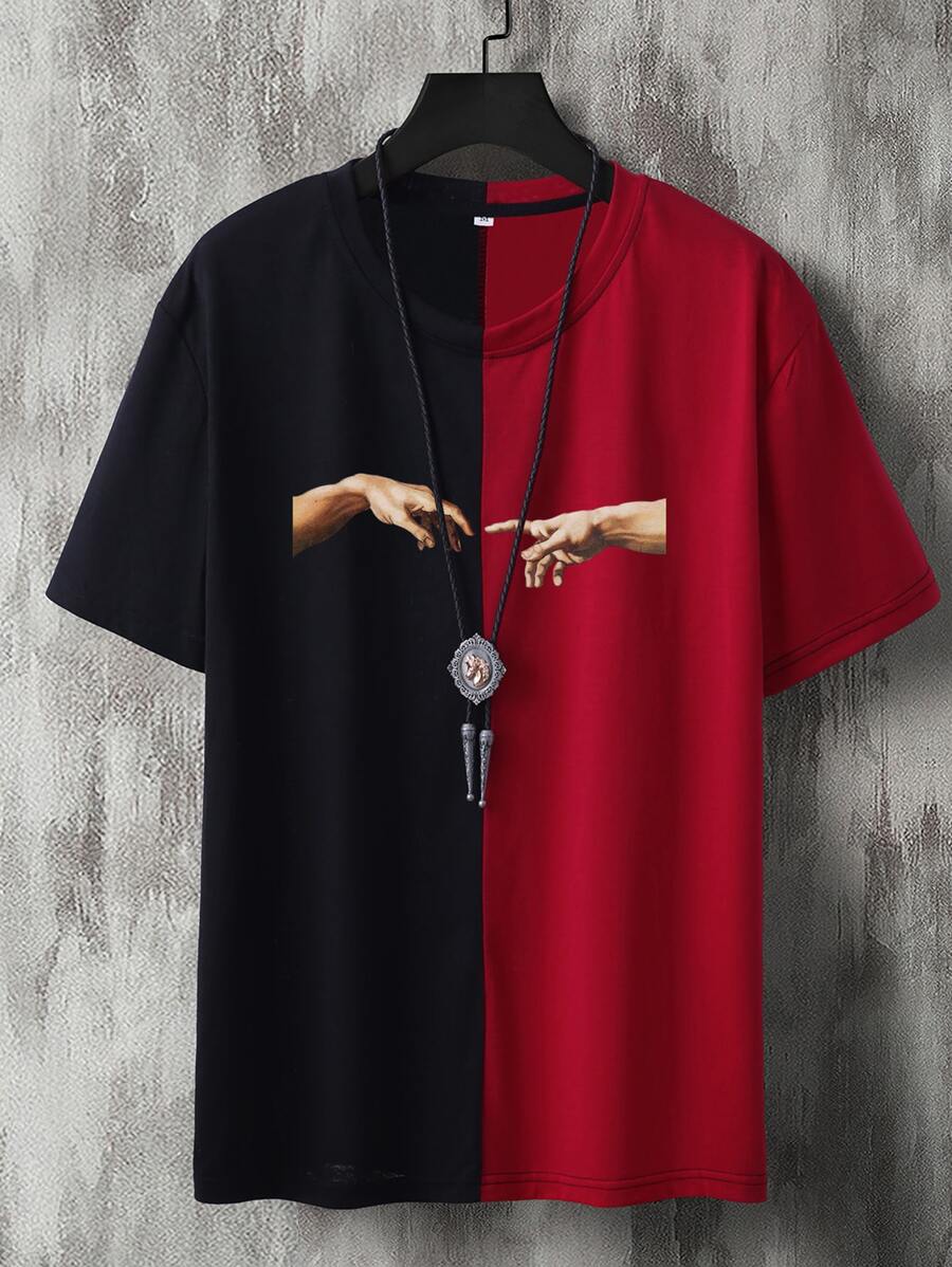Manfinity Homme Hombres Camiseta con estampado de mano de color combinado