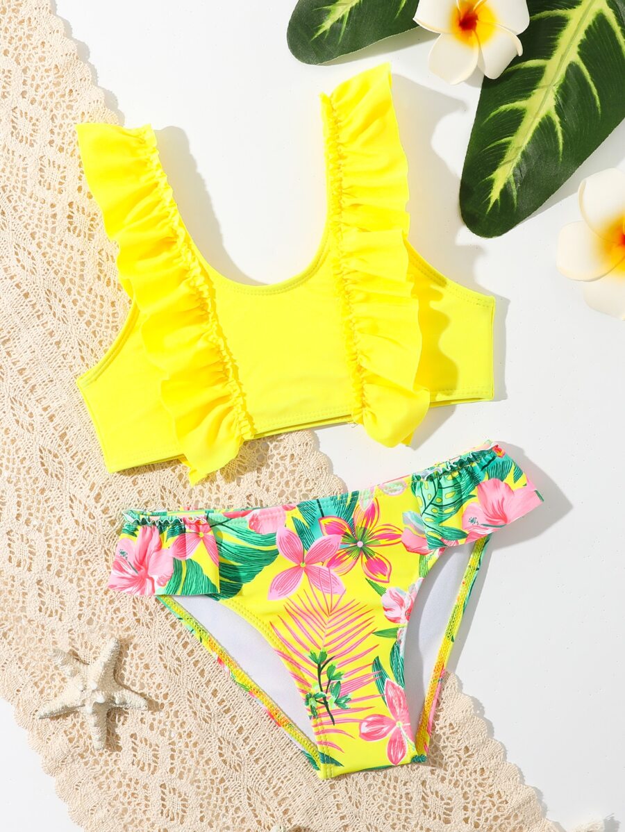 SHEIN Bikini a volant con stampa tropicale casuale per giovani ragazze, coordinati mamma e figlia (venduti separatamente) per l estate in spiaggia