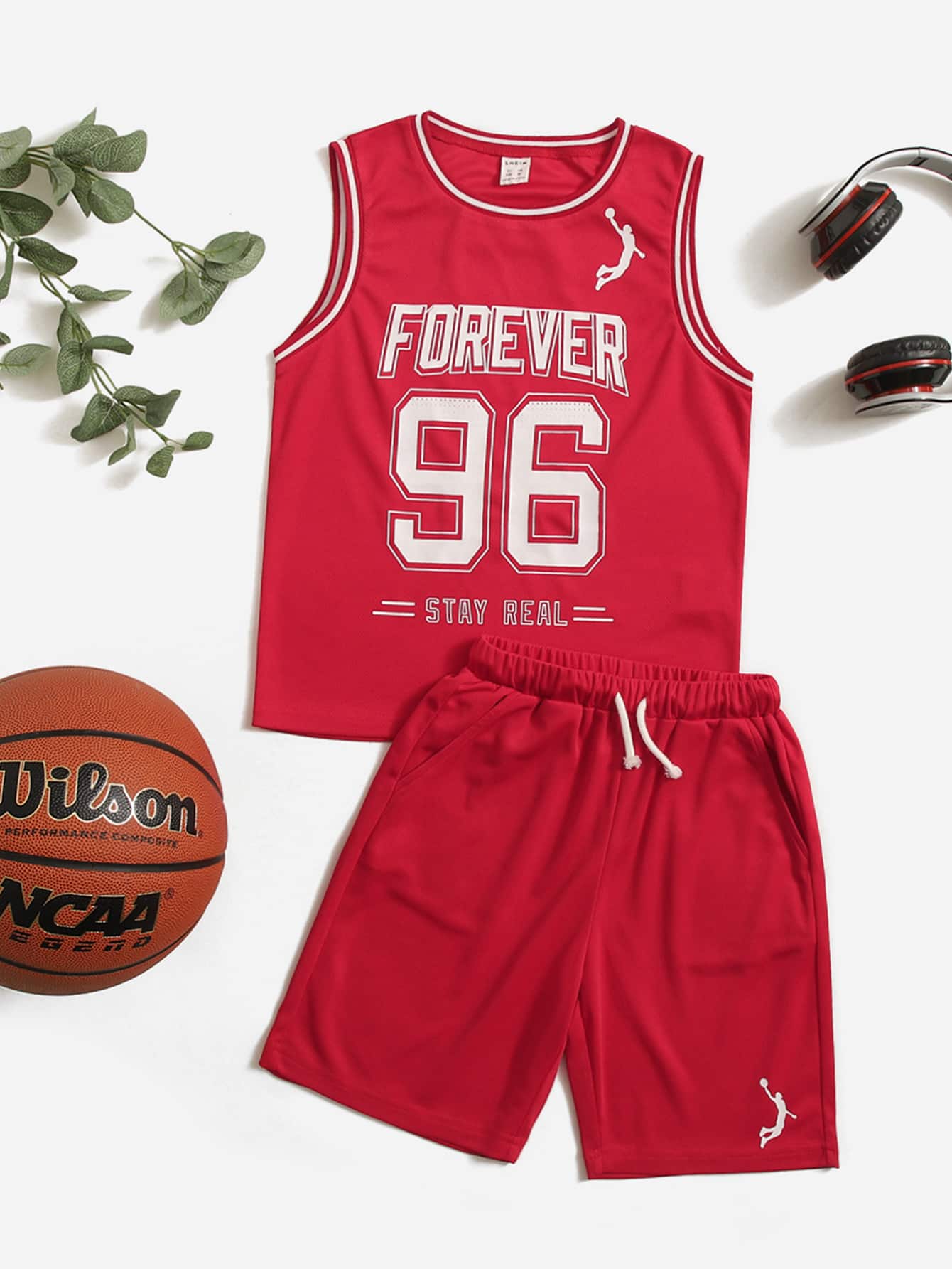 SHEIN Shorts track con tank jersey baloncesto con estampado de letra