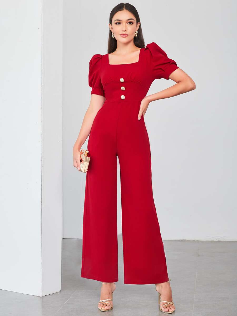 Modelyn Elegant Eenkleurig Jumpsuit Voorpand met Knoopjes