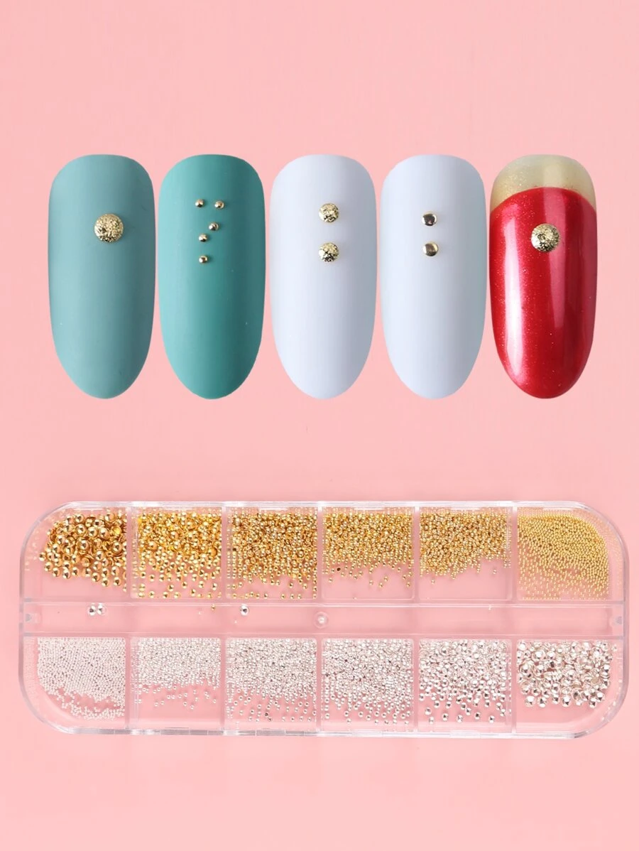 FULL BEAUTY 1 Box Jewelry Organizer With 12 Rectangular & Semi-Circle Compartments DIY Nail Charms Nail Gems Nail Supplies