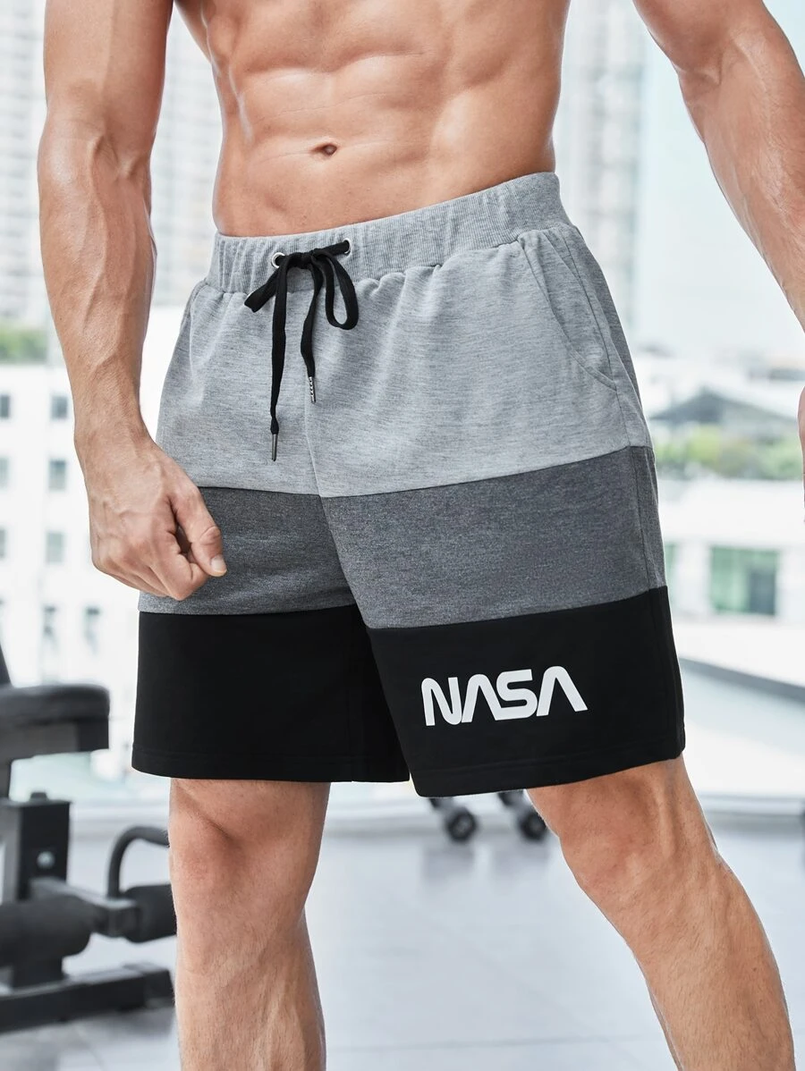 Manfinity Athleisure Manfinity Athleisure Boyfriend Style Men Letter Graphic Colorblock Drawstring Waist Sports Stretchy Shorts Summer Shorts Baggy Shorts Boyfriend Style Men Joggers Jersey Boyfriend Style Men