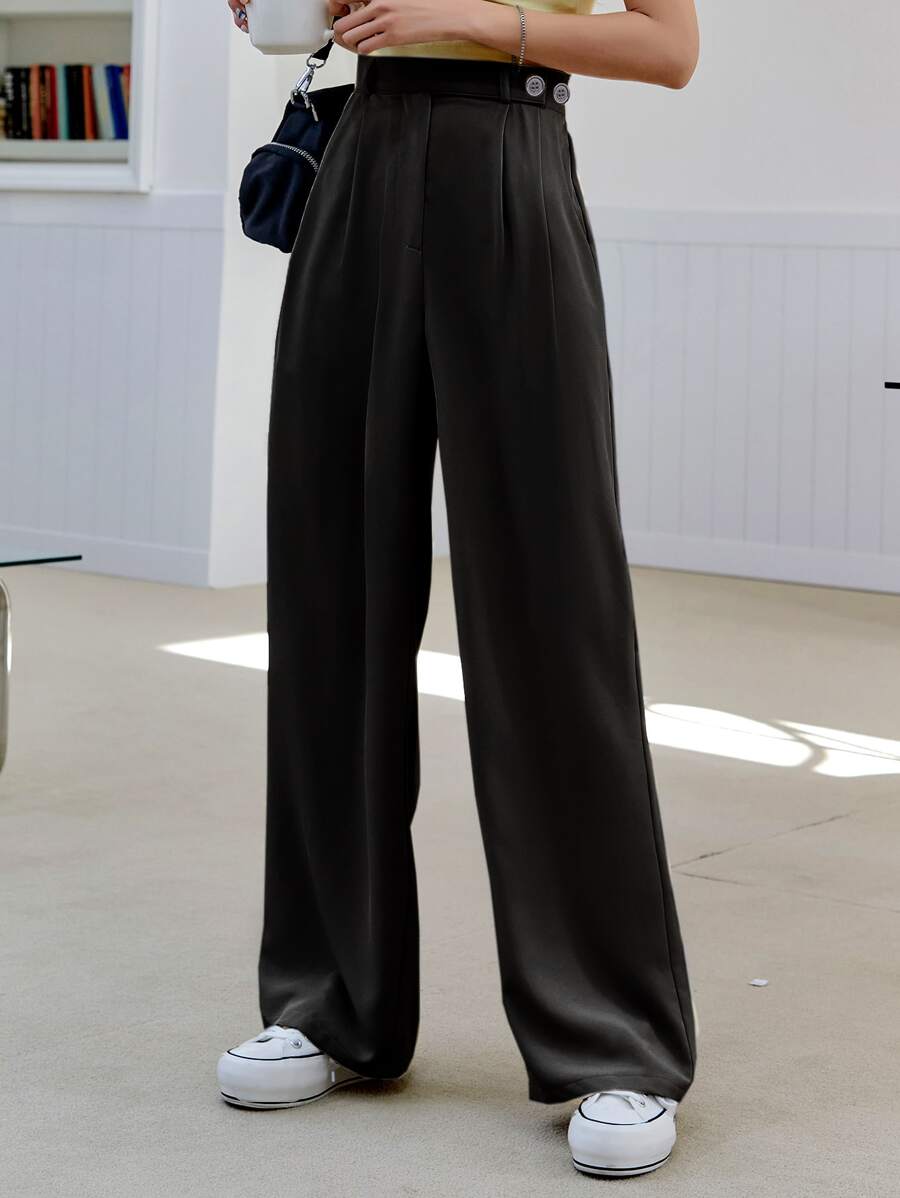 DAZY Pantalones A Medida De Talle Alto Con Detalles Plisados