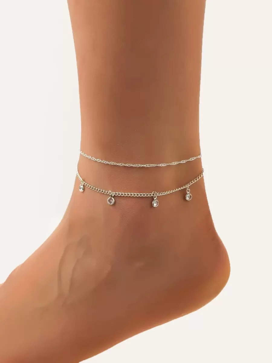 Pulsera a capas con diseño de diamante de imitación