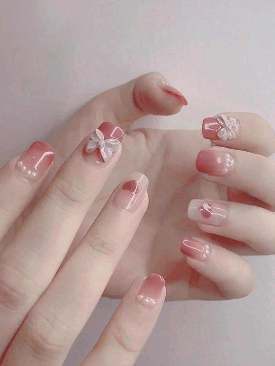 Expresa tu amor con 24 piezas de uñas postizas de ataúd corto, 1 lima de uñas y 1 hoja de uñas adhesivas. Suministros de uñas uñas falsas uña falsa uña acrílica