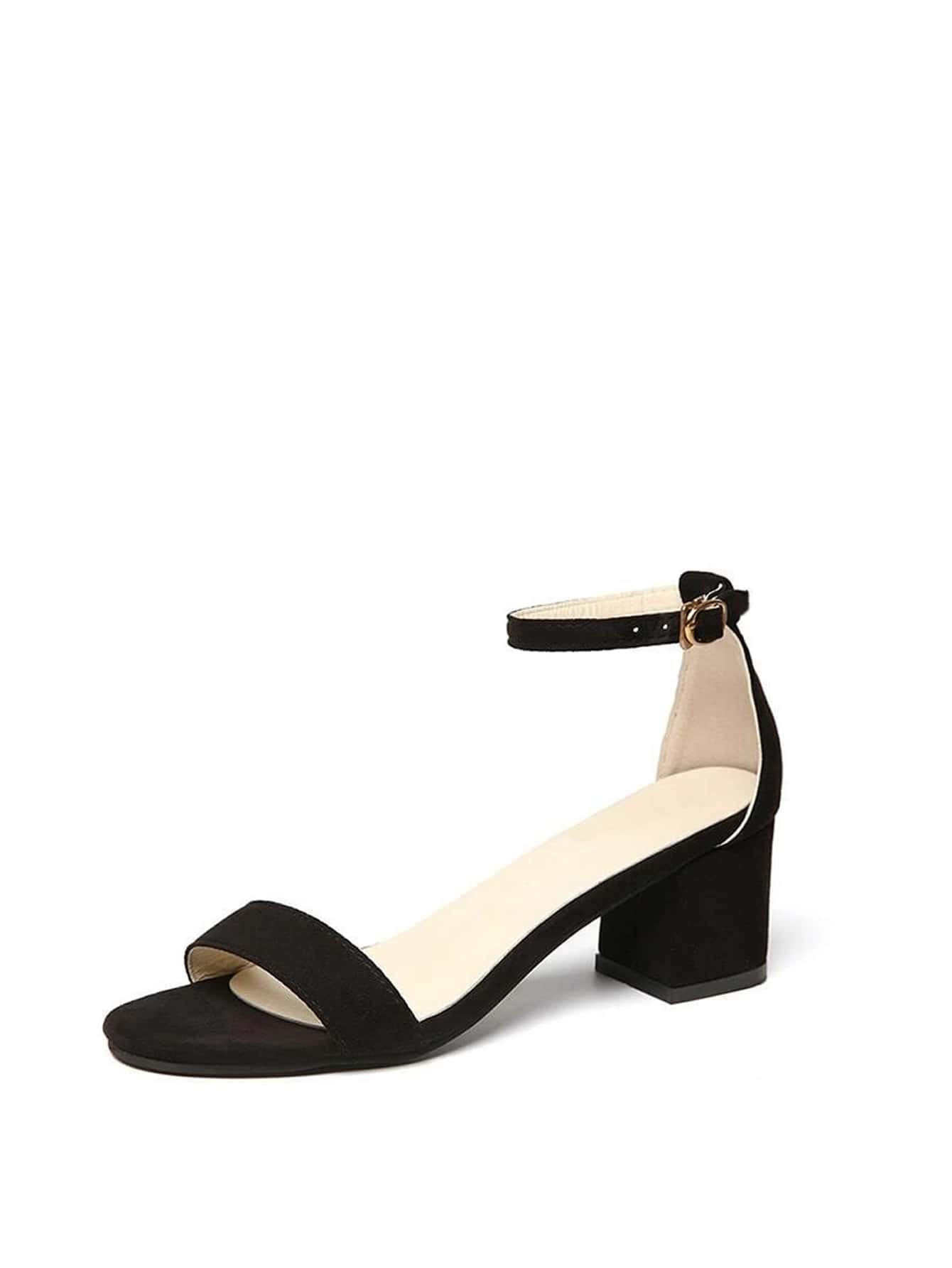 Sandales minimaliste à talons épais à bride de cheville,sandales à talon élégant noir
