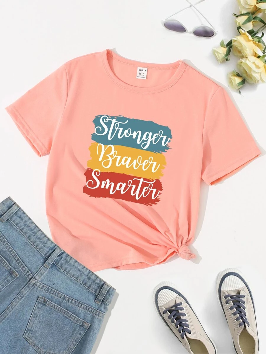 SHEIN Casual Tekst Meisje t-shirt & tank