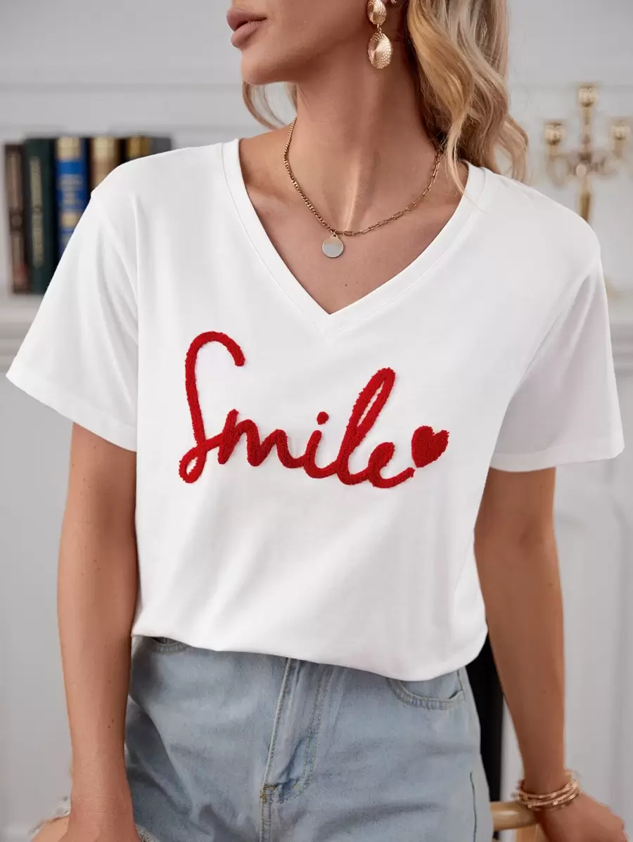 RueChic T-shirt a goccia con motivo a cuori e lettere, top estivi per le vacanze