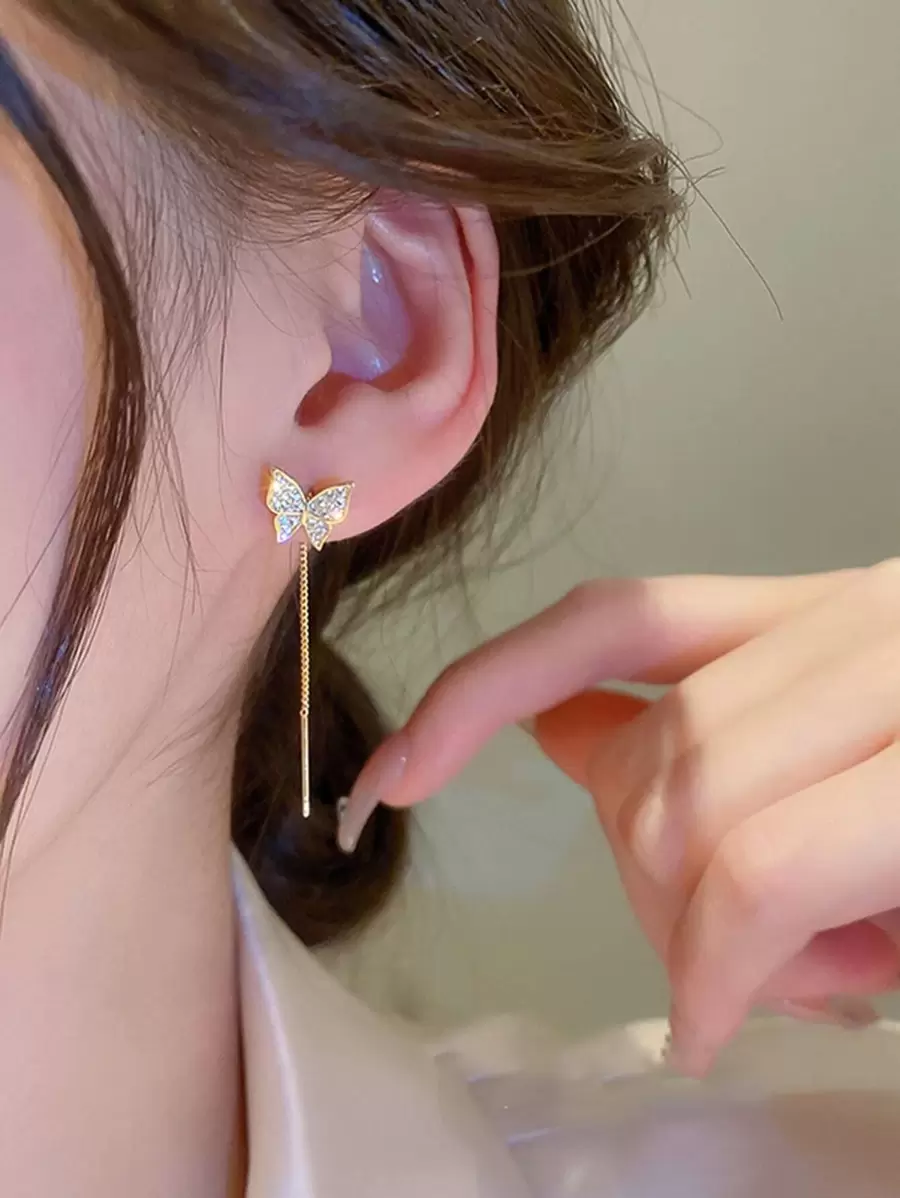 Andkiss Pendientes de enhebrador con diamante de imitación con diseño de mariposa