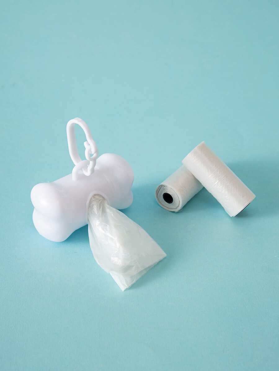 1pc Bone Design Pooper Scooper + 2 Rolls/30pcs Disposable Solid Color Dog Poop Bags, Convenient Outdoor Portable Waste Collection Bag For Pet (Bag Size: 30x22cm)