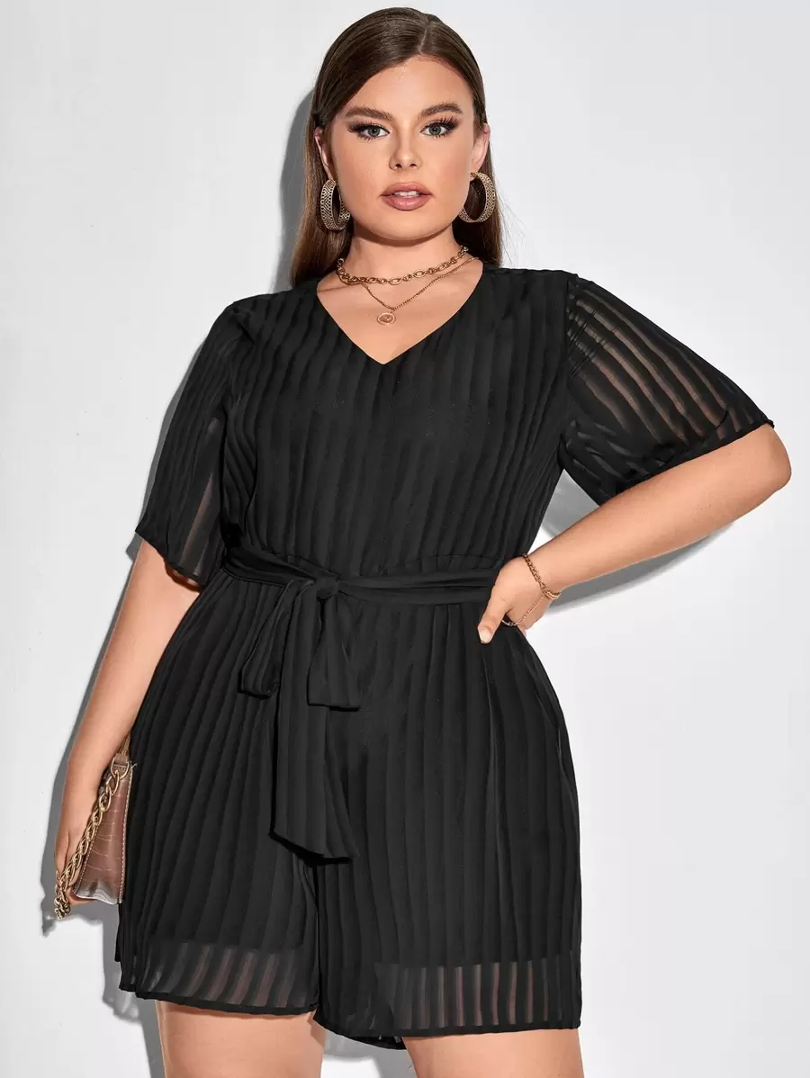 SHEIN Clasi Jumpsuit mit Streifen Muster, Gürtel