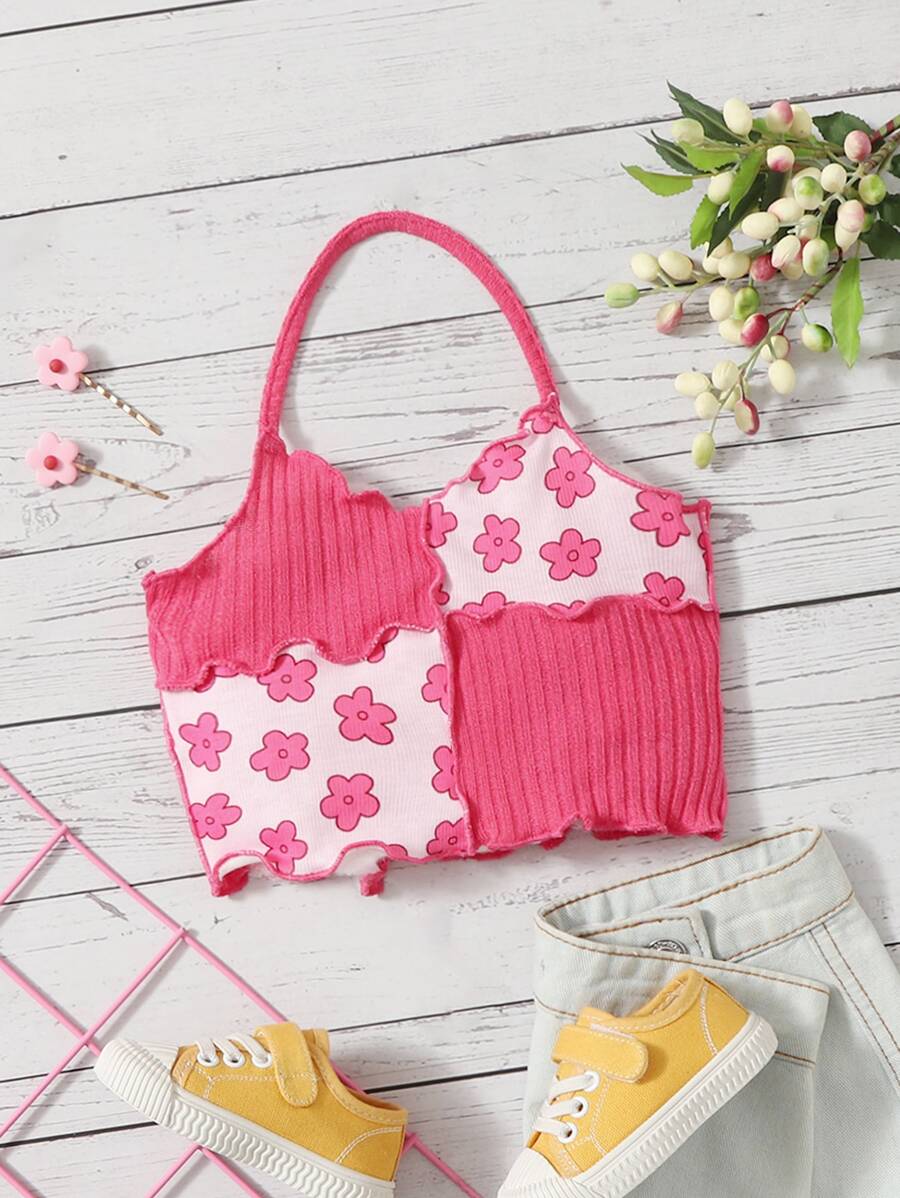 SHEIN Dziewczynka Wzór w kwiaty Dwutonowy Karbowana lamówka Top Halter