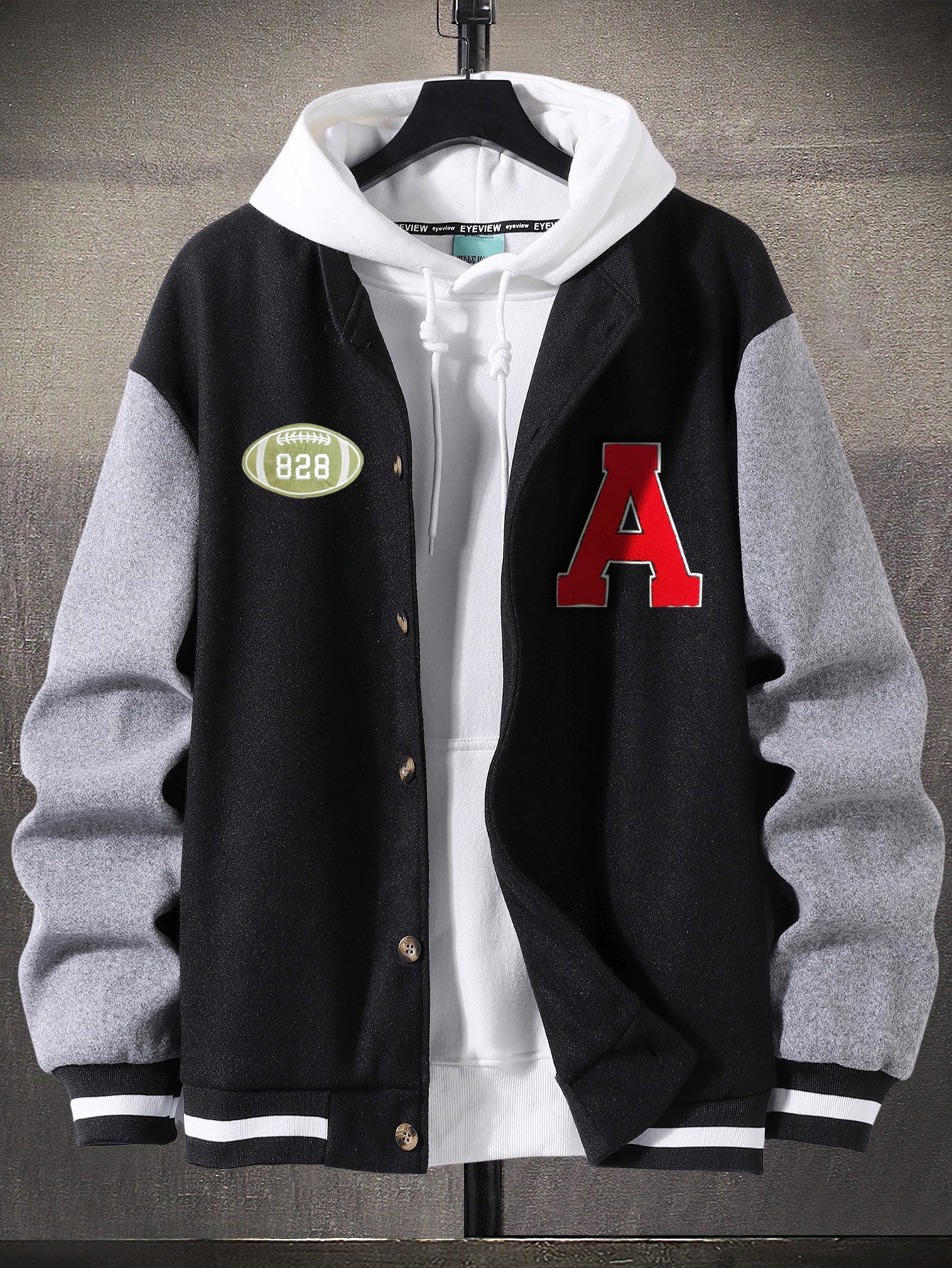 Men Colourblock Letter Graphic Varsity Jacket Without Hoodie