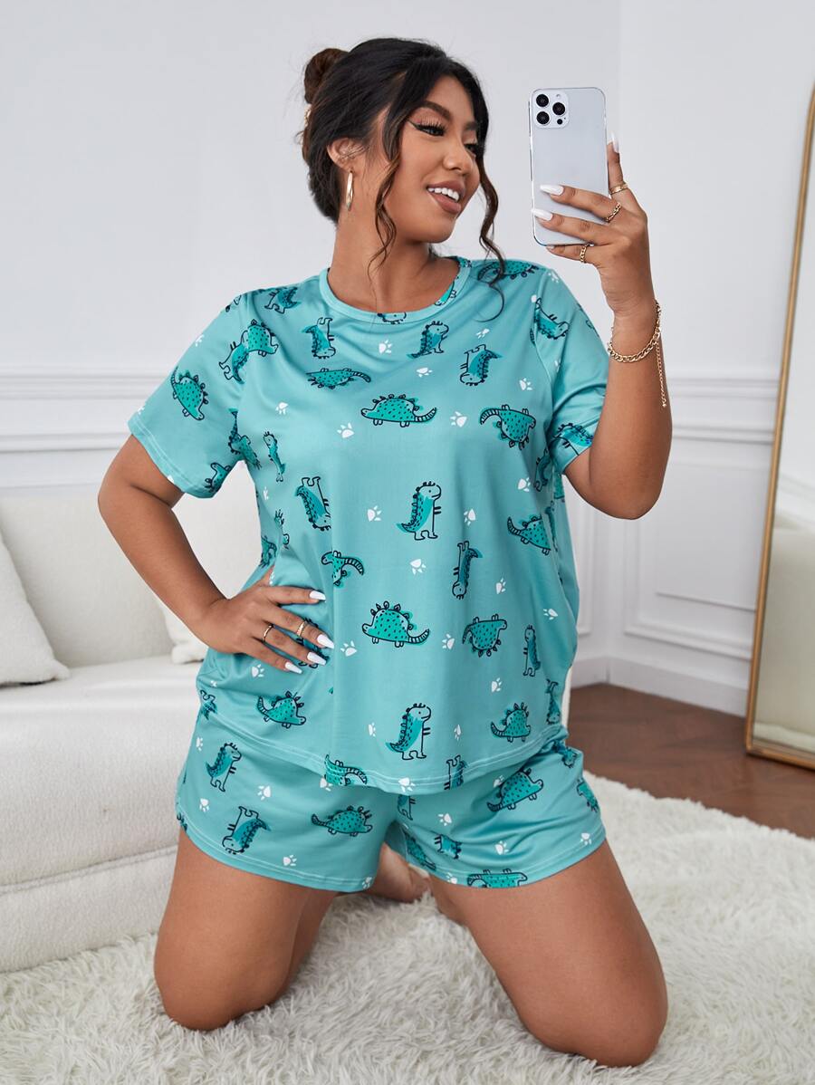 Plus Paw & Dinosaur Print PJ Set / Pajama Set