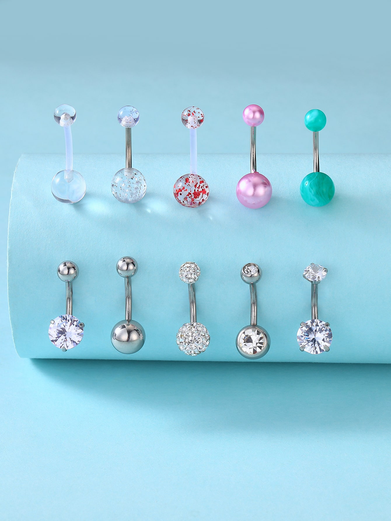 10pcs Zircon Decor Navel Belly Ring
