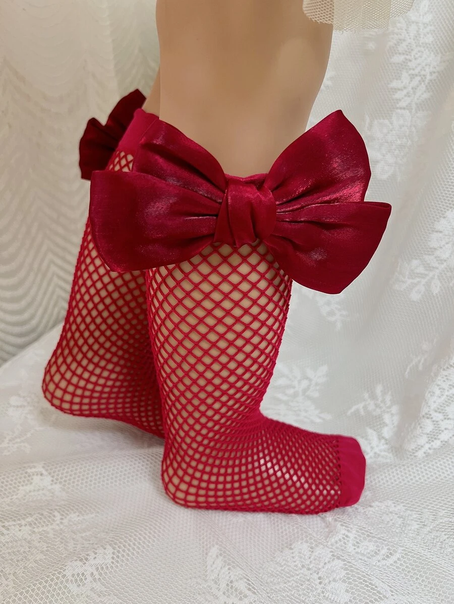 Toddler Girls Bow Decor Fishnet Over The Calf Socks