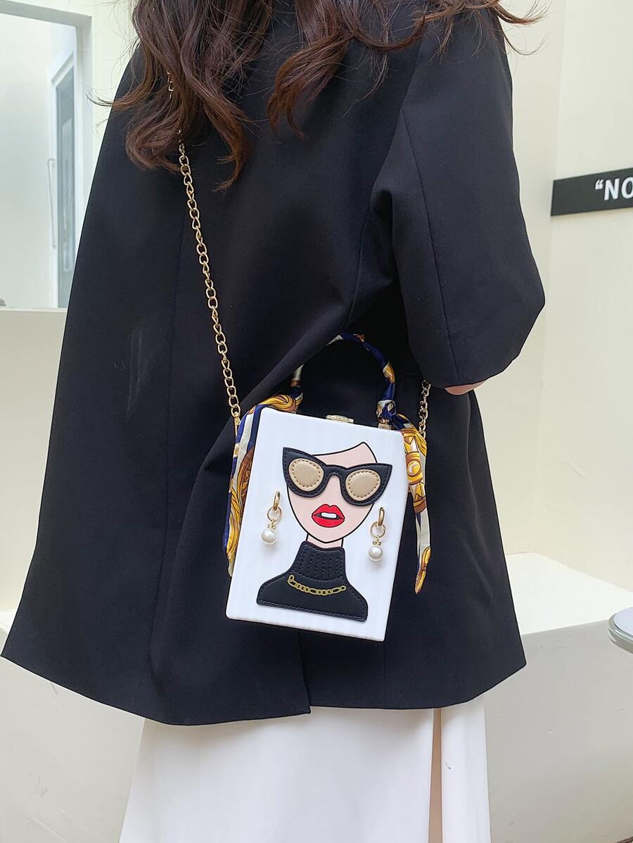 Bolso Redondo De Moda Con Estampado De Letras, Diseño De Baloncesto, Monedero, Bolso Cruzado De Cadena Mini, Con Figura De Dibujos Animados En Miniaturas En La Caja Gráfica