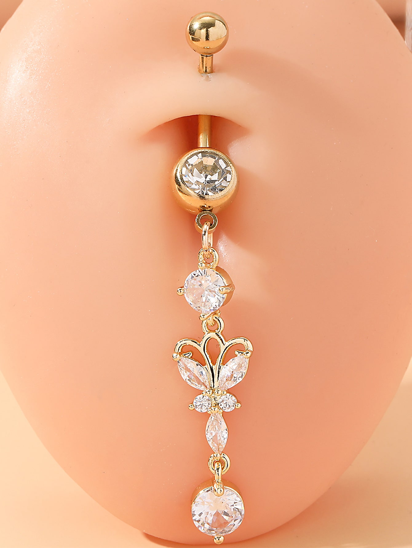 Rhinestone & Butterfly Decor Navel Belly Ring