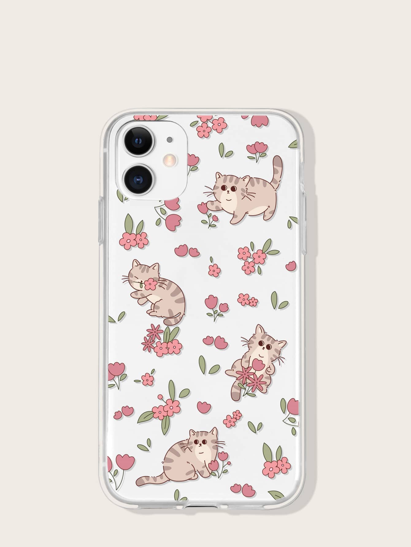 Cartoon Cat Print Clear Phone Case
