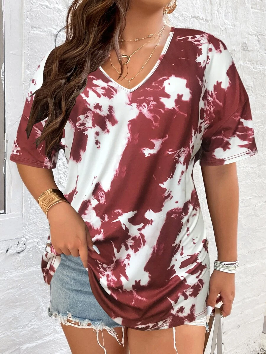 Calvaya T-shirt d'été à épaules tombantes avec effet tie dye